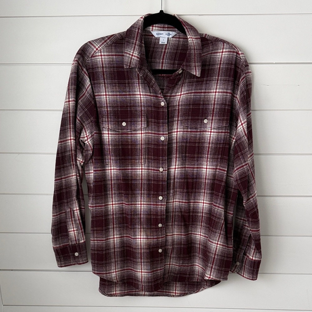 Old Navy Red Plaid Boyfriend Shirt